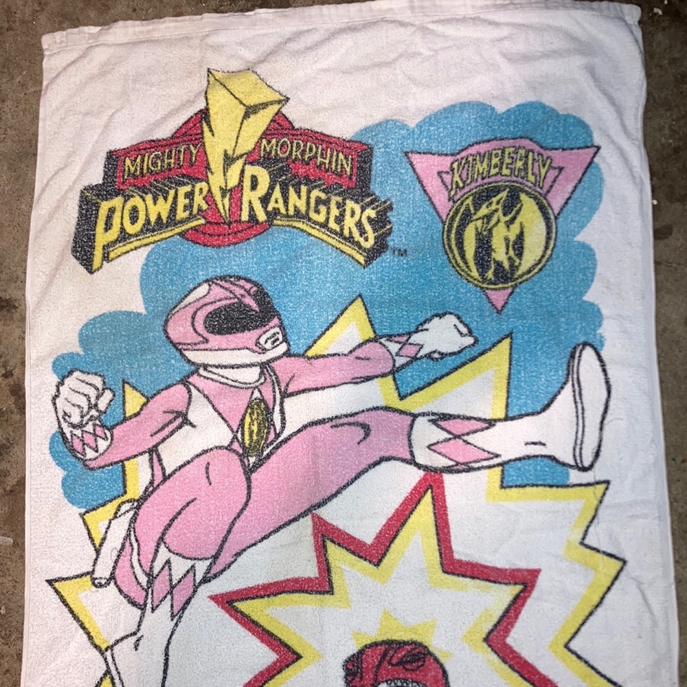 ⚡️🦖 1990s Vintage Original POWER RANGERS Bath Towel - Jason & Kimberly 🌀⚡️